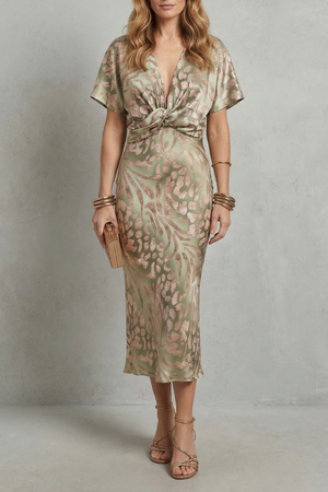 Draped Elegance V-Neck Maxi Dress