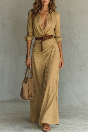 Button-Down Wrap Belted Maxi Dress