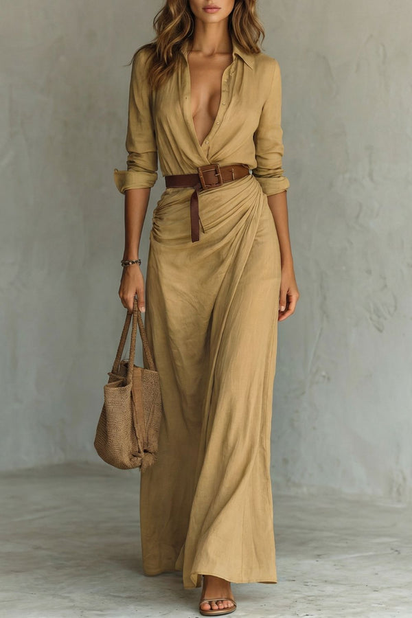 Button-Down Wrap Belted Maxi Dress
