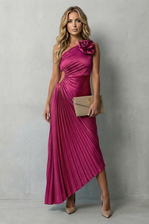 Statement Elegance One-Shoulder Pleated Maxi Dress
