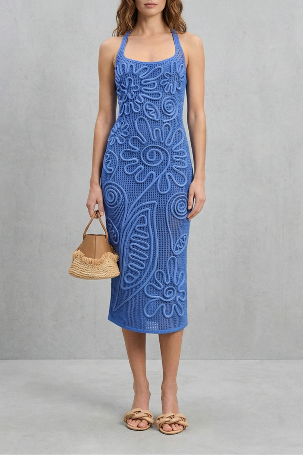 Sculpted Crochet Bloom Textured Midi Dress