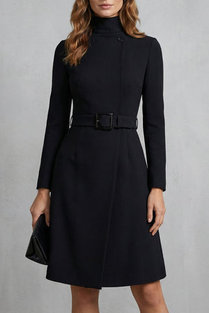 Asymmetric Belted Waist A-Line Midi Dress