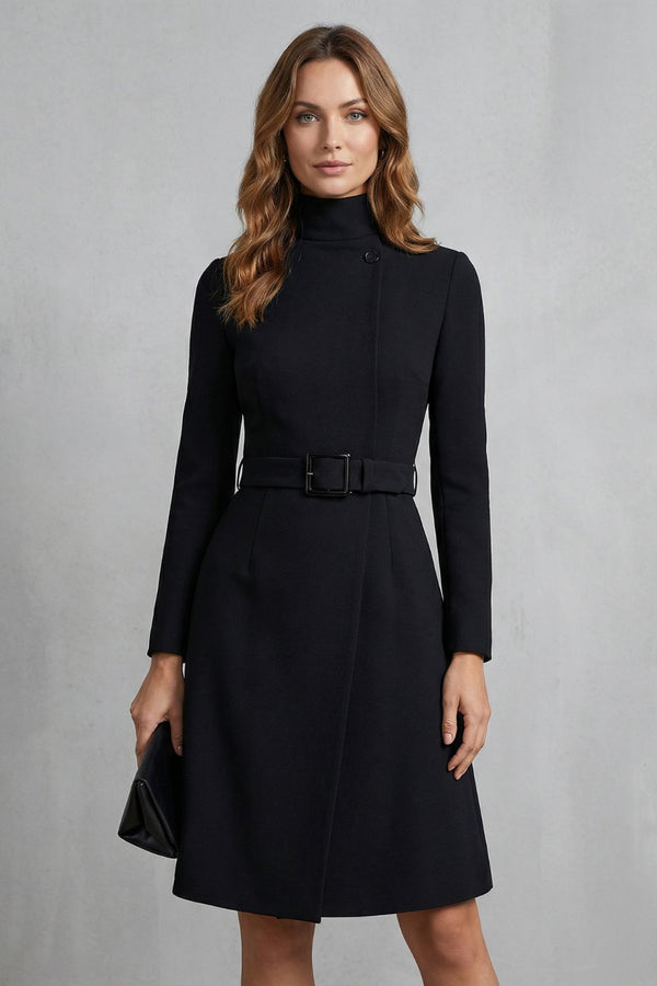Asymmetric Belted Waist A-Line Midi Dress