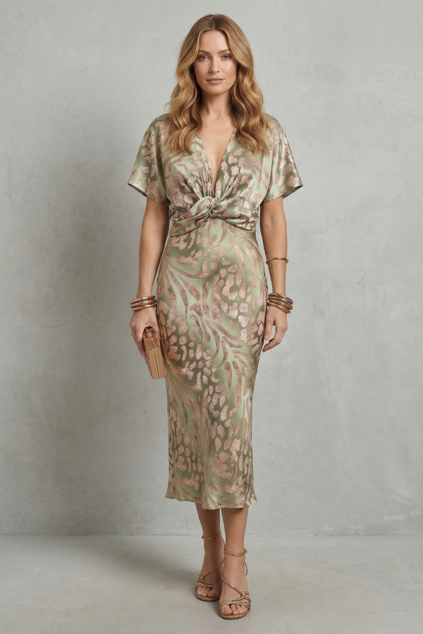 Draped Elegance V-Neck Maxi Dress