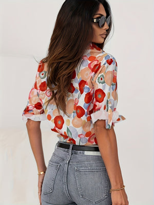 Floral Print Button-Down Long Sleeve Blouse