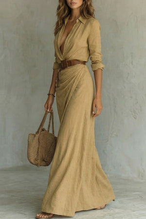 Button-Down Wrap Belted Maxi Dress