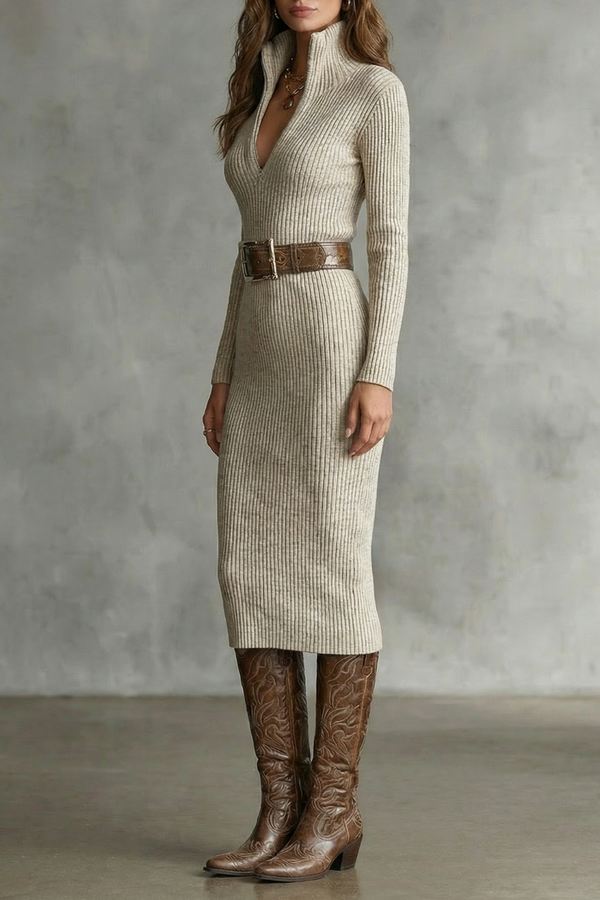 Sculpted Elegance Knit Midi Dress