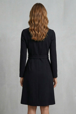 Asymmetric Belted Waist A-Line Midi Dress