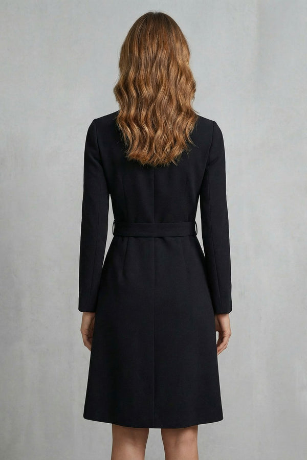 Asymmetric Belted Waist A-Line Midi Dress
