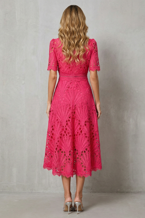 Ornate Lace High-Neck Midi Dress