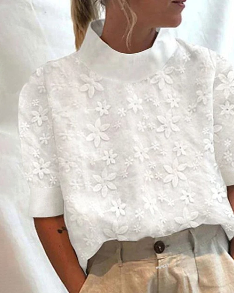 Floral Stand-Up Collar Blouse
