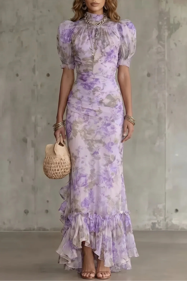 Romantic Floral Silhouette Maxi Dress