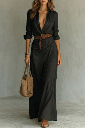 Button-Down Wrap Belted Maxi Dress