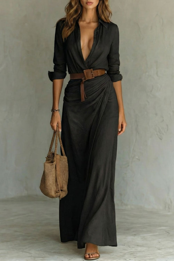 Button-Down Wrap Belted Maxi Dress