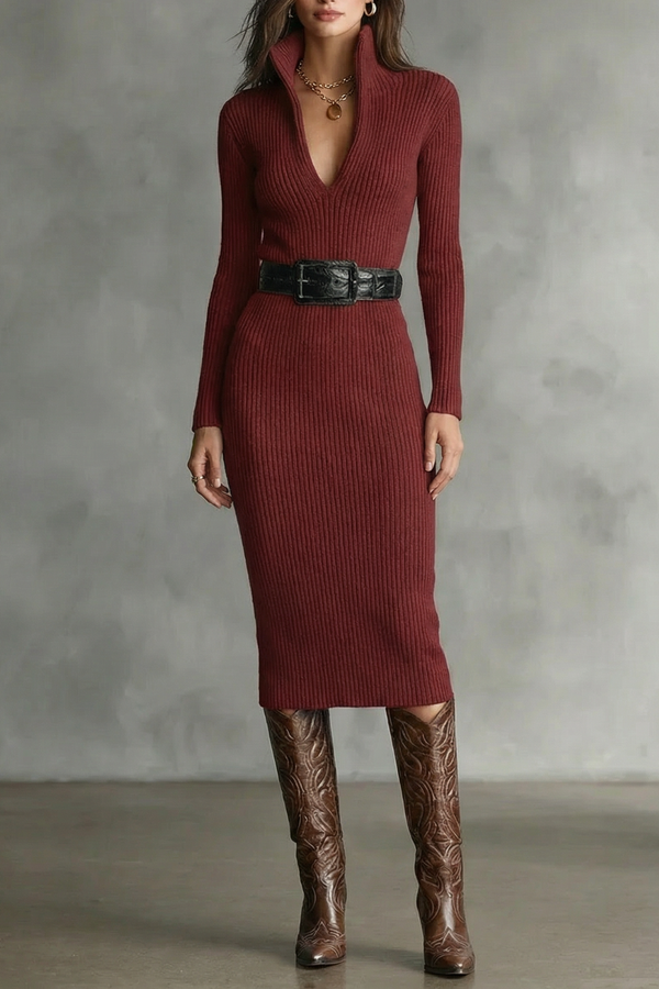 Sculpted Elegance Knit Midi Dress