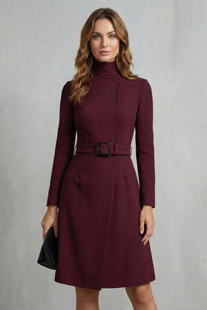 Asymmetric Belted Waist A-Line Midi Dress