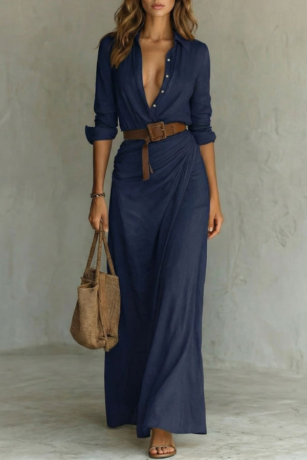 Button-Down Wrap Belted Maxi Dress