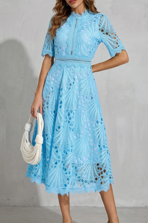 Ornate Lace High-Neck Midi Dress