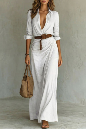 Button-Down Wrap Belted Maxi Dress