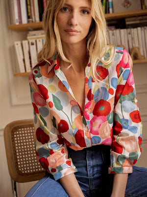 Floral Print Button-Down Long Sleeve Blouse