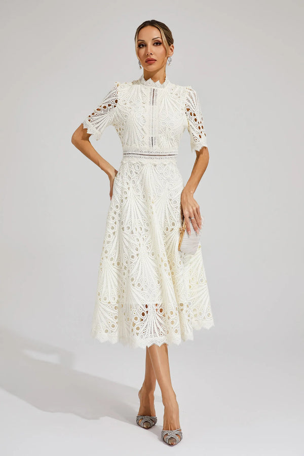 A-Line Fit And Flare Lace Midi Dress