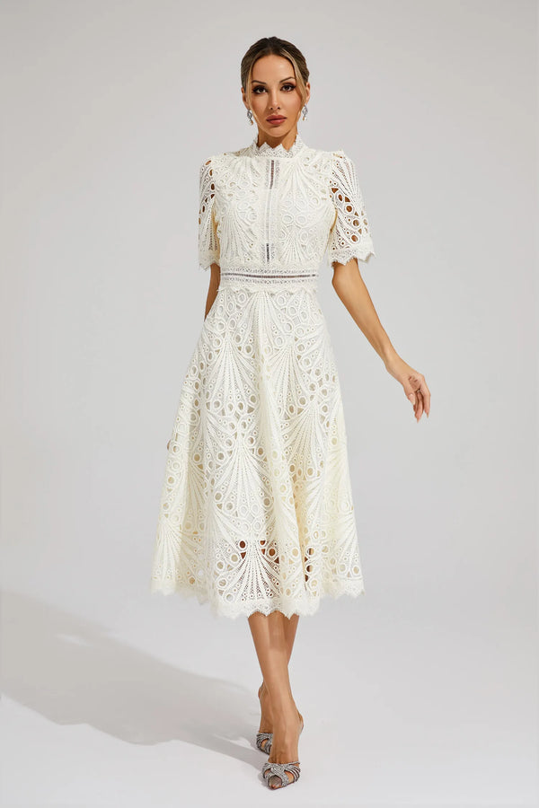 A-Line Fit And Flare Lace Midi Dress