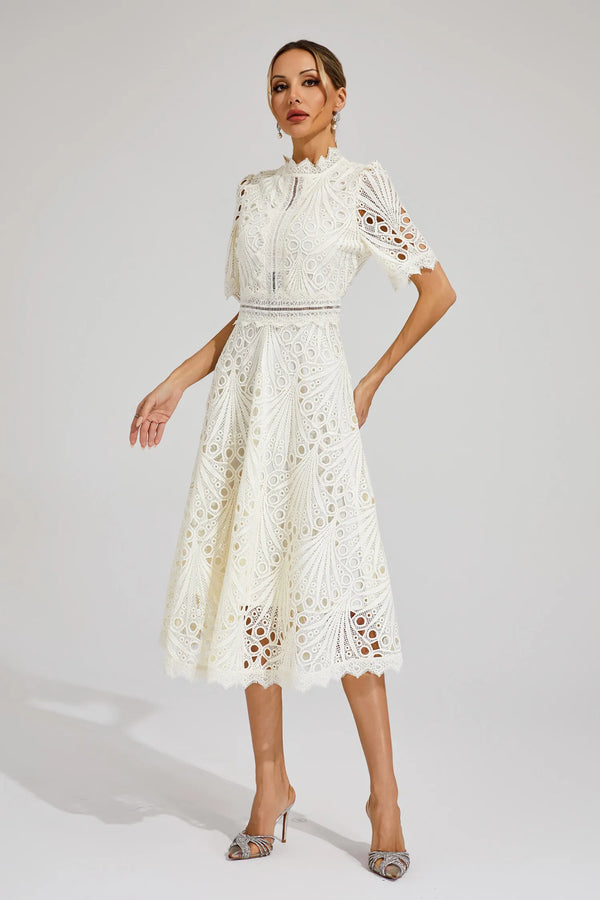 A-Line Fit And Flare Lace Midi Dress