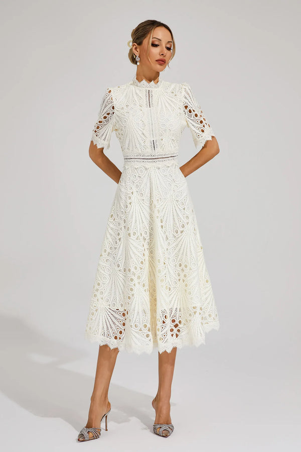 A-Line Fit And Flare Lace Midi Dress