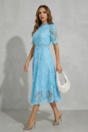 Ornate Lace High-Neck Midi Dress