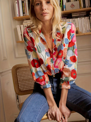 Floral Print Button-Down Long Sleeve Blouse