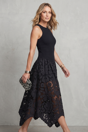 Lace Contrast Elegance Midi Dress