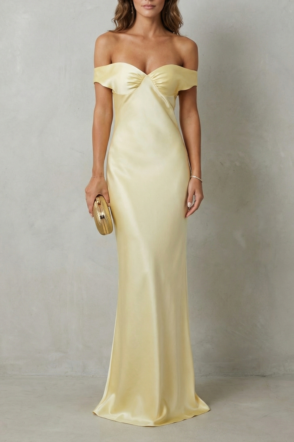 Golden Hour Off-Shoulder Satin Evening Gown