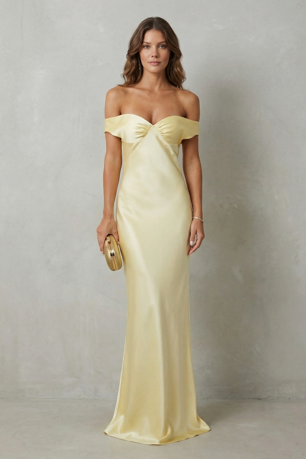 Golden Hour Off-Shoulder Satin Evening Gown