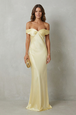 Golden Hour Off-Shoulder Satin Evening Gown