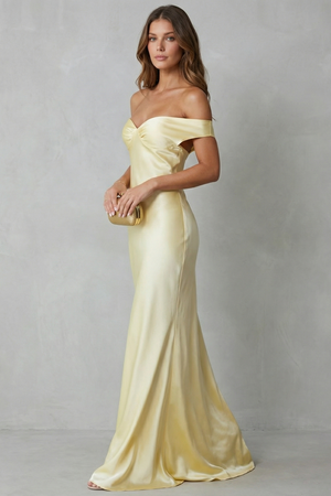 Golden Hour Off-Shoulder Satin Evening Gown