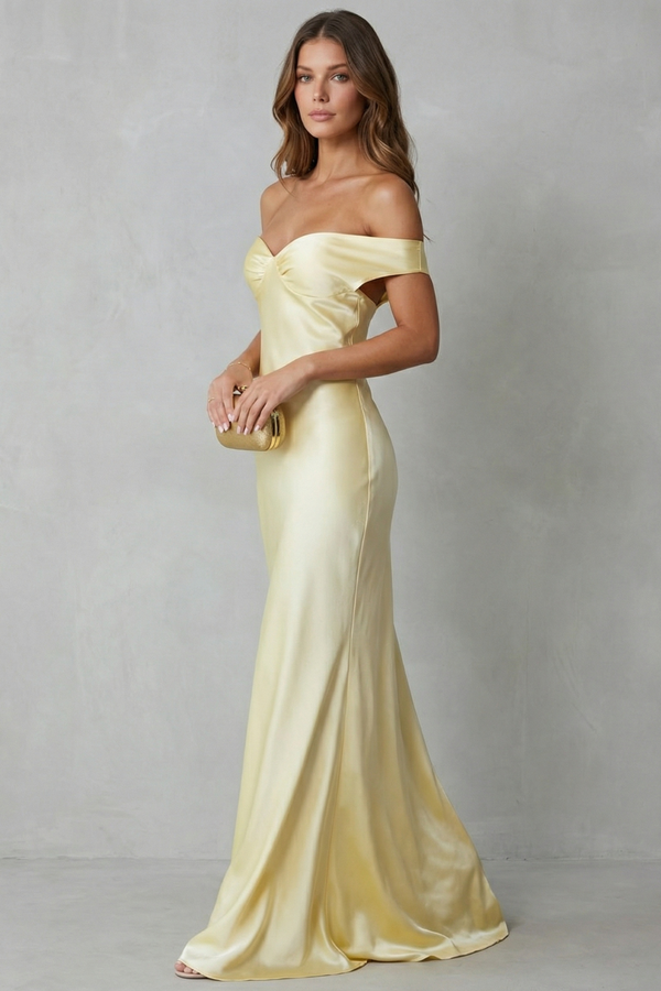 Golden Hour Off-Shoulder Satin Evening Gown