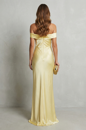 Golden Hour Off-Shoulder Satin Evening Gown