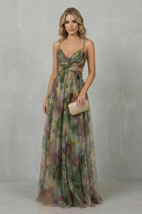 Watercolour Romance Sleeveless Maxi Dress