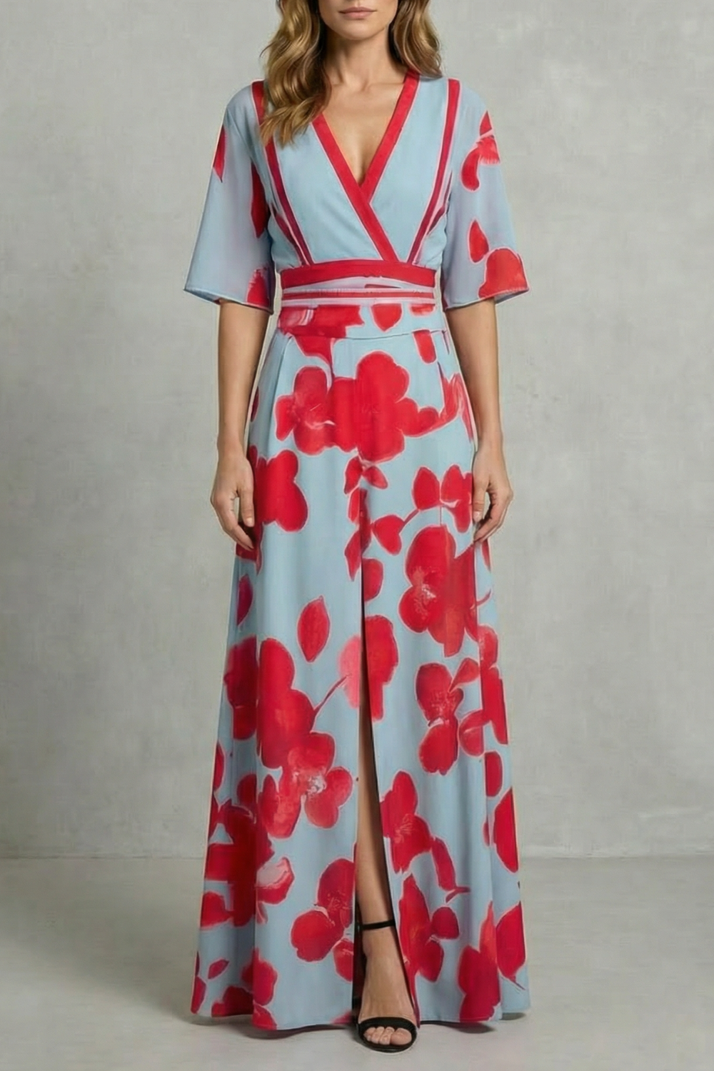 Statement Bloom Contrast V-Neck Maxi Dress
