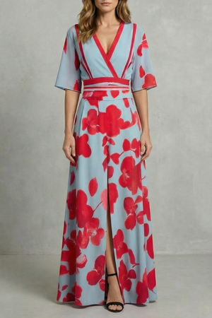 Statement Bloom Contrast V-Neck Maxi Dress