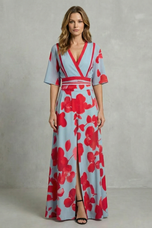 Statement Bloom Contrast V-Neck Maxi Dress