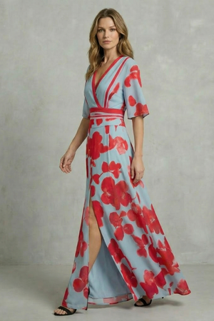 Statement Bloom Contrast V-Neck Maxi Dress