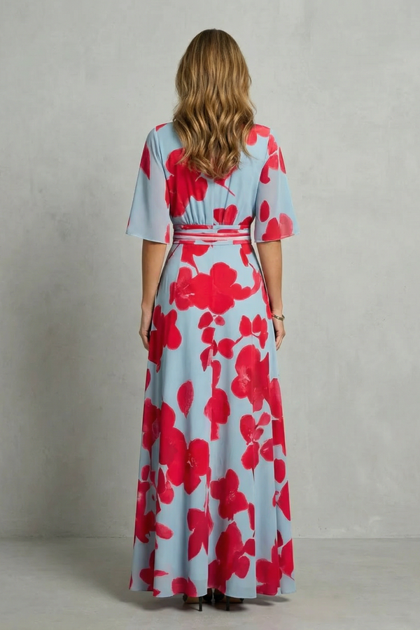 Statement Bloom Contrast V-Neck Maxi Dress