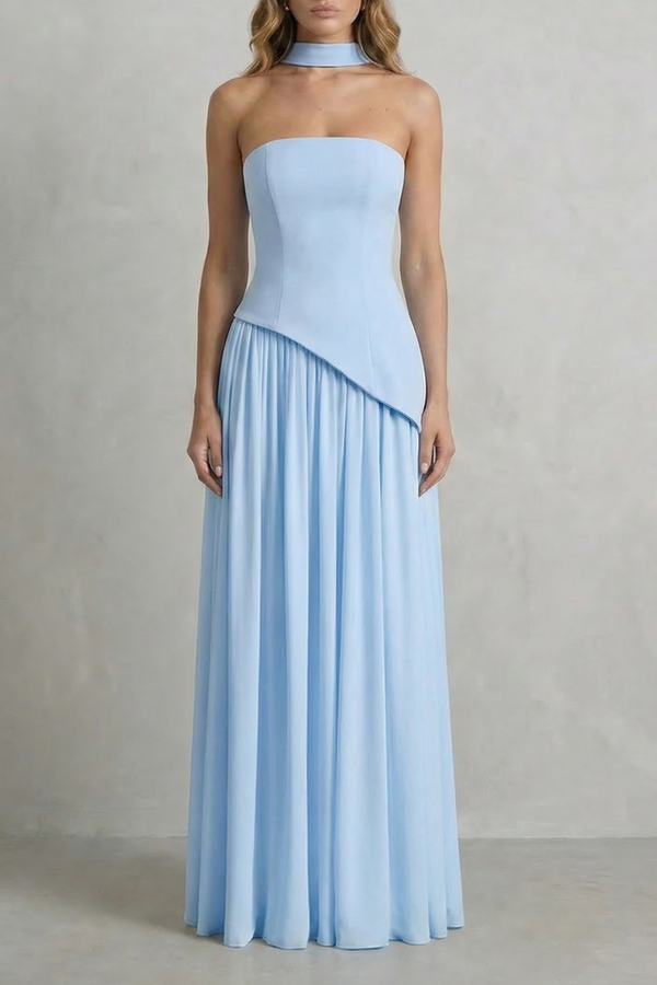 Sculpted Draped Slit Strapless Maxi Dress