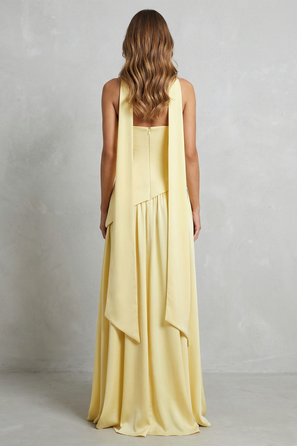 Sculpted Draped Slit Strapless Maxi Dress
