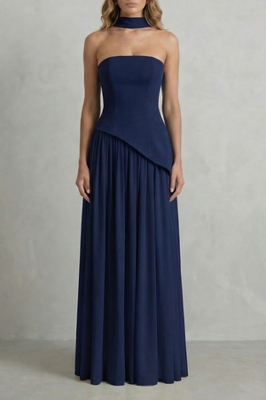 Sculpted Draped Slit Strapless Maxi Dress