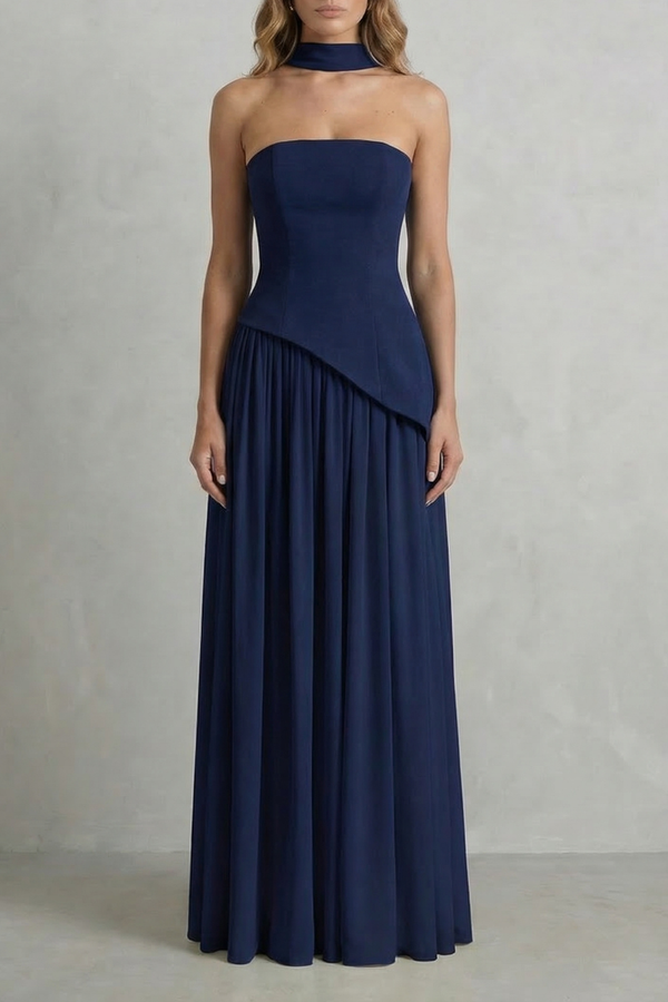 Sculpted Draped Slit Strapless Maxi Dress