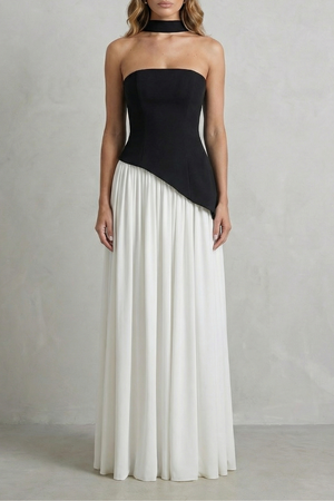Sculpted Draped Slit Strapless Maxi Dress