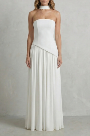 Sculpted Draped Slit Strapless Maxi Dress