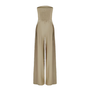 High Waisted Strapless Wide Leg Jumpsuit With Pockets